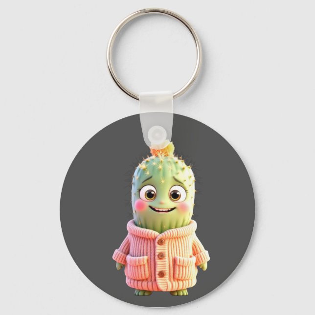 Adorable Cartoon Cactus Character  Keychain (Front)