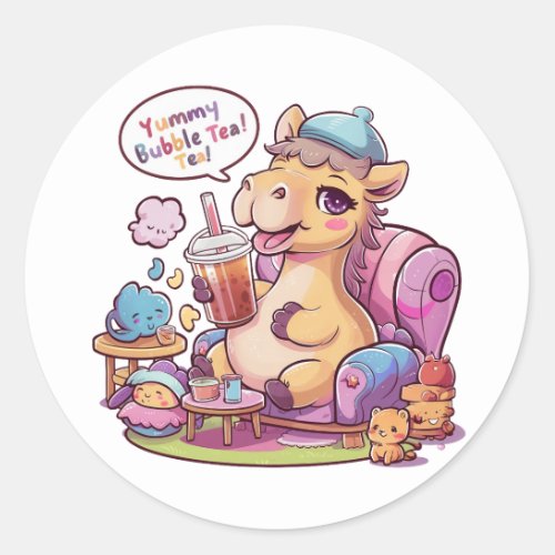 Adorable Cartoon Camel Cozy Kawaii Vibes Classic Round Sticker