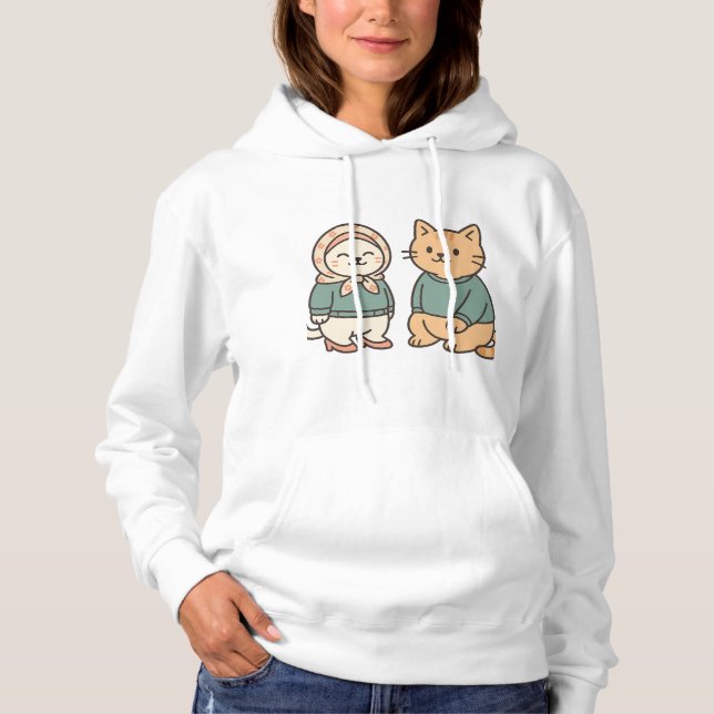 "Adorable Cartoon Cat Couple in Cozy Outfits" Hoodie (Front)