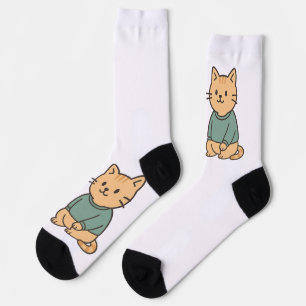 Adorable Cartoon Cat Couple in Cozy Outfits" Socks
