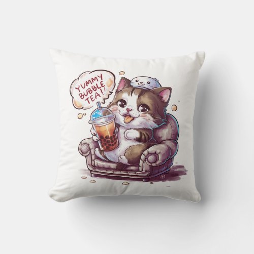 Adorable Cartoon Cat Cozy Kawaii Vibes Throw Pillow