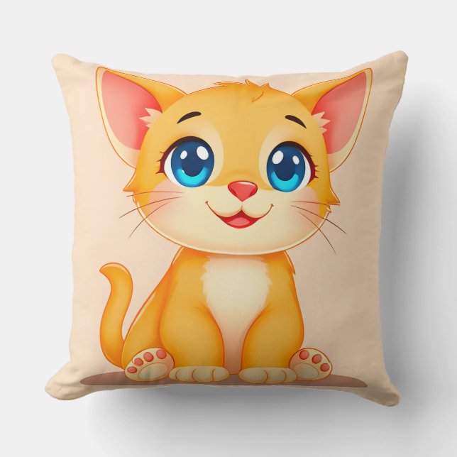 Adorable Cartoon Cat Throw Pillow (Front)
