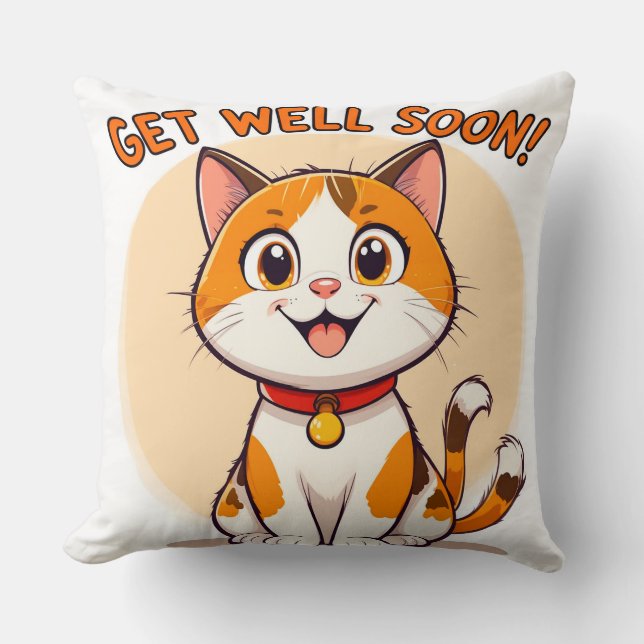 Adorable Cartoon Cat Throw Pillow (Front)