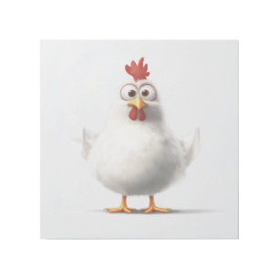 Adorable Cartoon Chicken with Fluffy White Feather Gallery Wrap