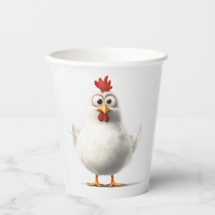 Adorable Cartoon Chicken with Fluffy White Feather Paper Cups