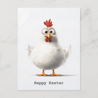 Adorable Cartoon Chicken with Fluffy White Feather Postcard
