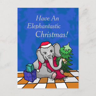 Adorable Cartoon Christmas Elephant with Santa Hat Holiday Postcard