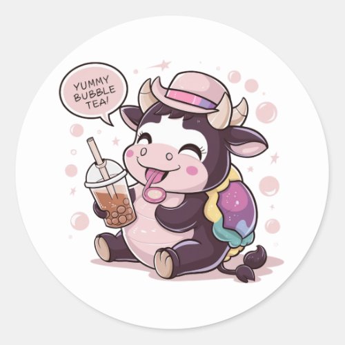 Adorable Cartoon Cow Cozy Kawaii Vibes Classic Round Sticker