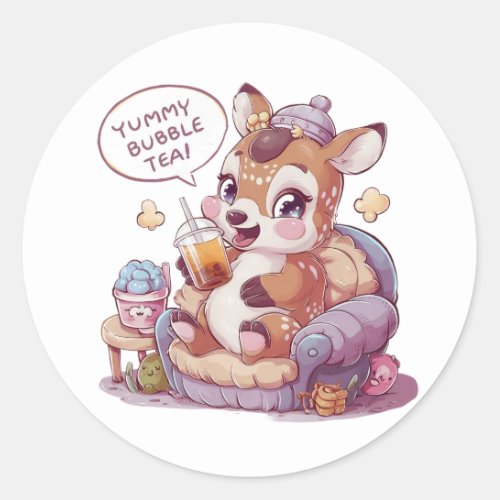 Adorable Cartoon Deer Cozy Kawaii Vibes Classic Round Sticker