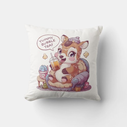 Adorable Cartoon Deer Cozy Kawaii Vibes Throw Pillow