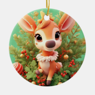 🎄 Adorable Cartoon Deer Glow ❄️ Festive Christmas Ceramic Ornament