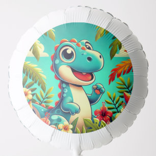 Adorable Cartoon Dinosaur Amidst Vibrant Tropical Balloon