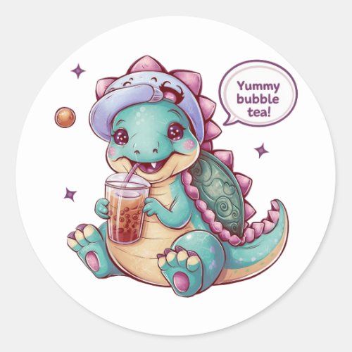 Adorable Cartoon Dinosaur Cozy Kawaii Vibes Classic Round Sticker