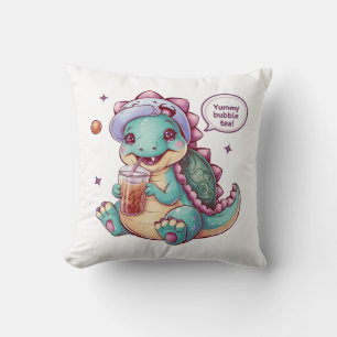 Adorable Cartoon Dinosaur: Cozy, Kawaii Vibes Throw Pillow