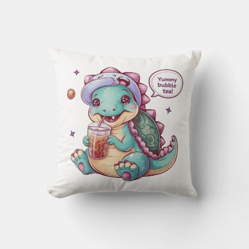 Adorable Cartoon Dinosaur Cozy Kawaii Vibes Throw Pillow