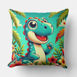 Adorable Cartoon Dinosaur Tropical Kids Room 🦖 Throw Pillow