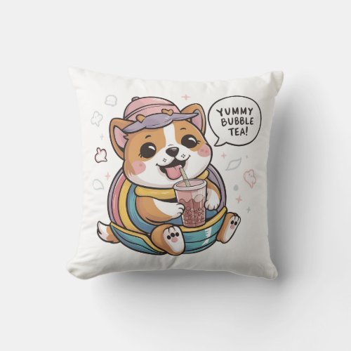 Adorable Cartoon Dog Cozy Kawaii Vibes Throw Pillow