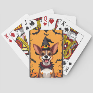 Adorable Cartoon Dog Dressed as a Witch Poker Cards