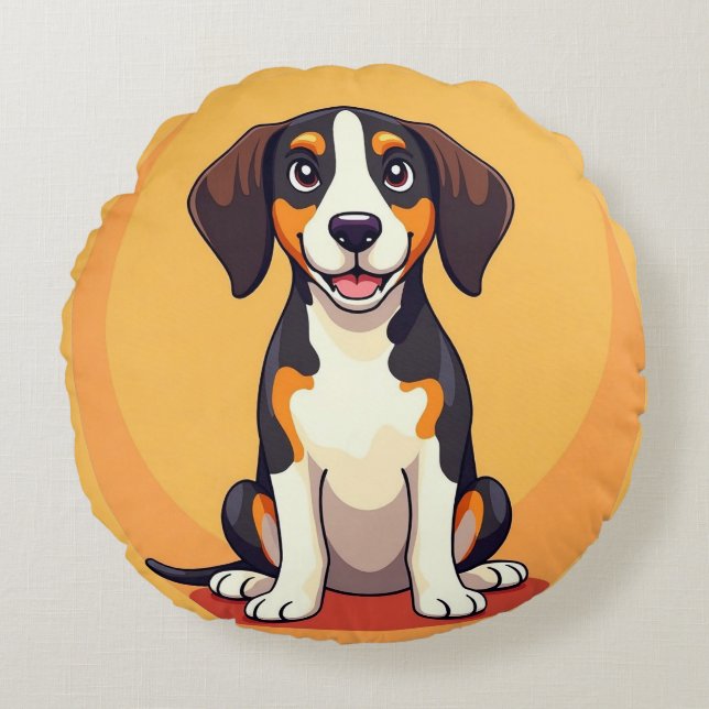Adorable Cartoon Dog Illustration Round Pillow (Front)