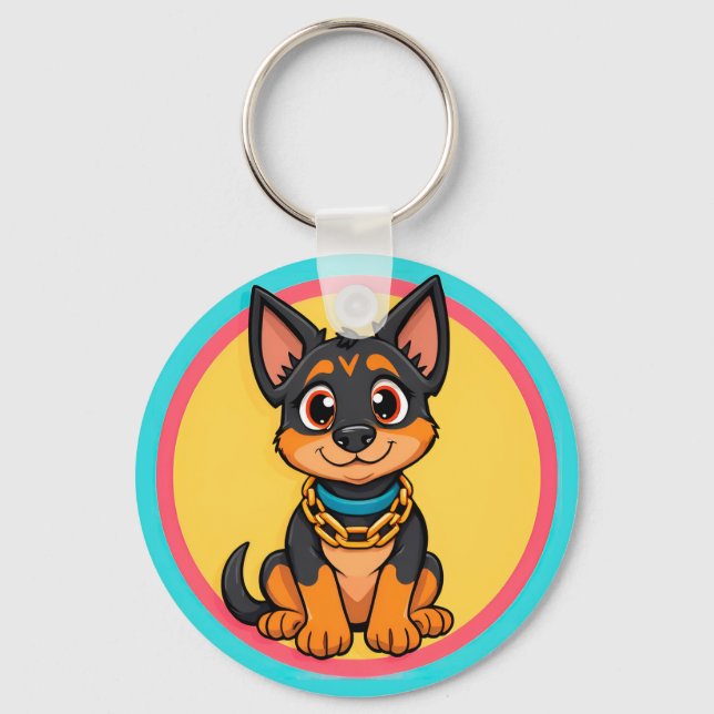 Adorable Cartoon Dog Smiling Cheerfully Keychain (Front)