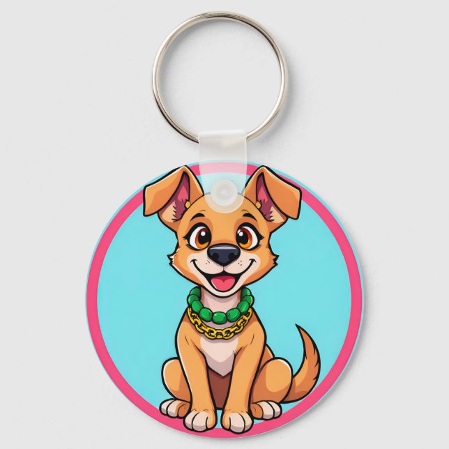 Adorable Cartoon Dog Smiling Cheerfully Keychain (Front)