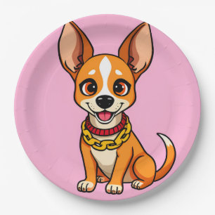 Adorable Cartoon Dog Smiling Cheerfully Paper Plates