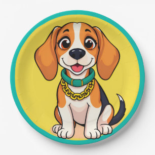 Adorable Cartoon Dog Smiling Cheerfully Paper Plates