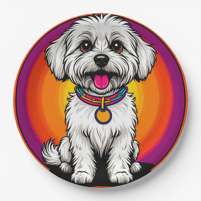 Adorable Cartoon Dog Wearing a Chain Paper Plates (Front)