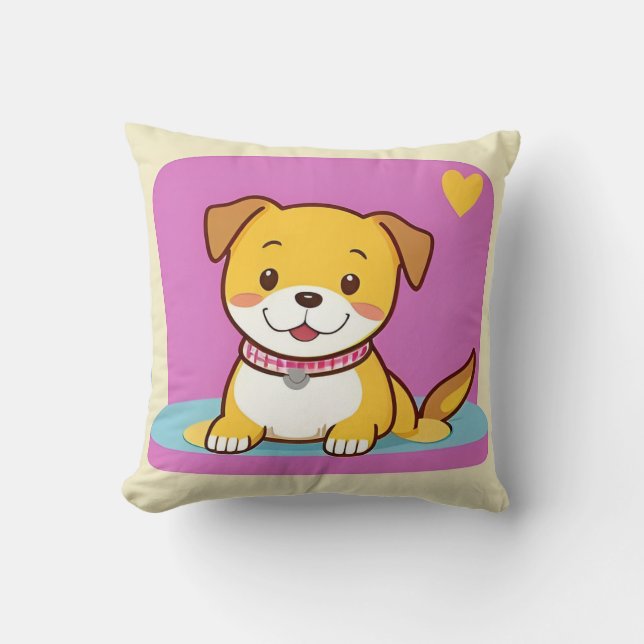 Adorable Cartoon Dog With Cheery Expression Throw Pillow (Front)