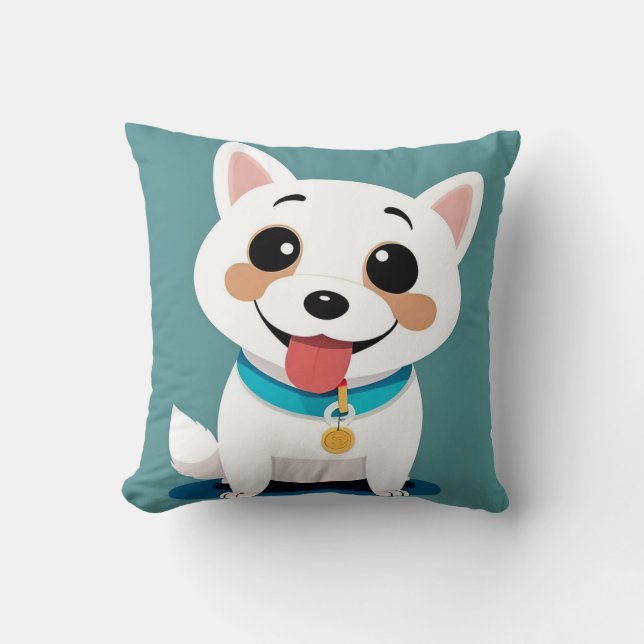 Adorable Cartoon Dog With Cheery Expression Throw Pillow (Front)