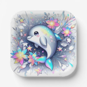 Adorable Cartoon Dolphin Baby Shower Paper Plates
