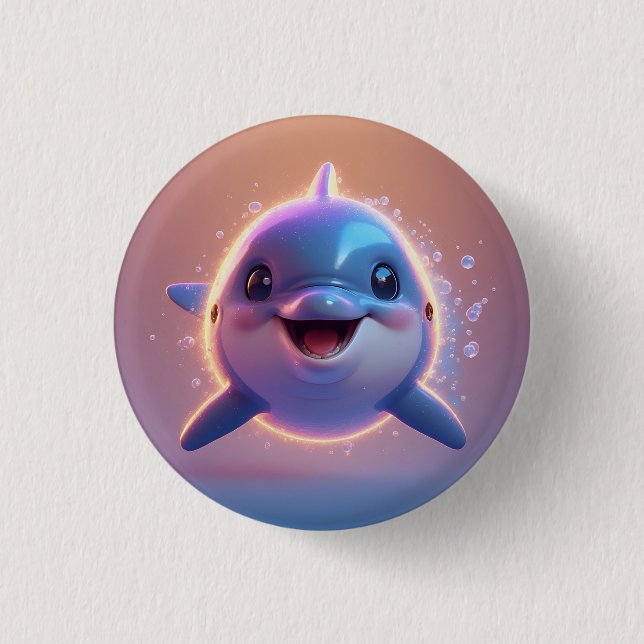 Adorable Cartoon Dolphin Button (Front)