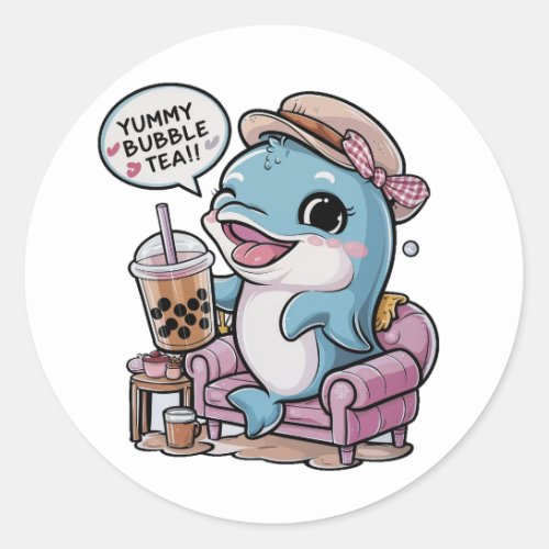 Adorable Cartoon Dolphin Cozy Kawaii Vibes Classic Round Sticker