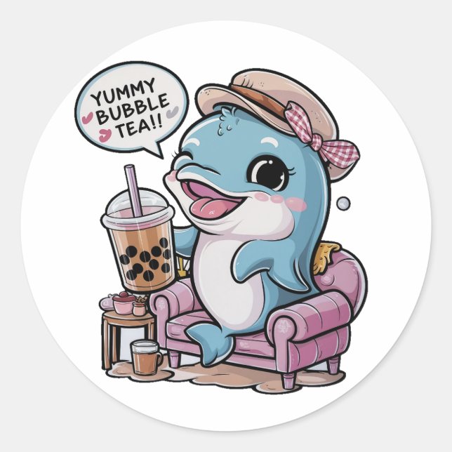 Adorable Cartoon Dolphin: Cozy, Kawaii Vibes Classic Round Sticker (Front)