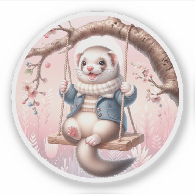 Adorable Cartoon Domestic Ferret Sticker (Front)