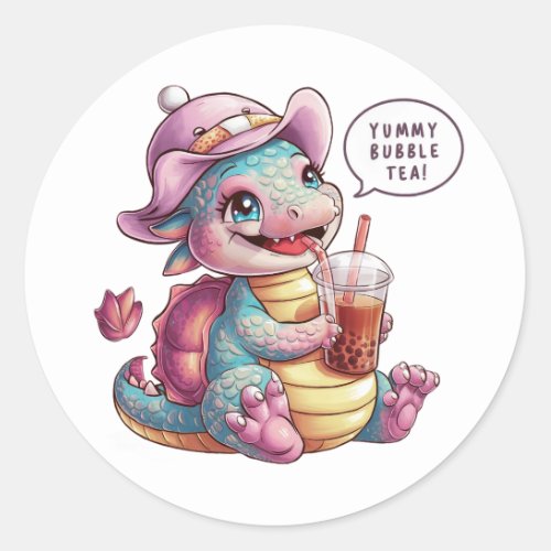 Adorable Cartoon Dragon Cozy Kawaii Vibes Classic Round Sticker
