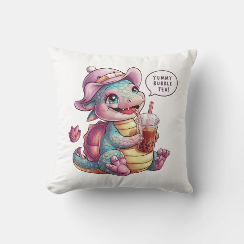 Adorable Cartoon Dragon Cozy Kawaii Vibes Throw Pillow