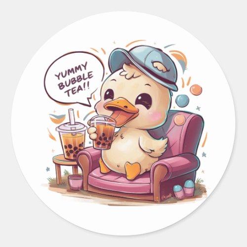 Adorable Cartoon Duck Cozy Kawaii Vibes Classic Round Sticker