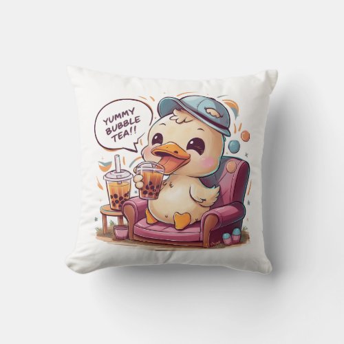 Adorable Cartoon Duck Cozy Kawaii Vibes Throw Pillow