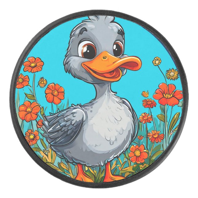 Adorable cartoon duckling hockey puck (Front)
