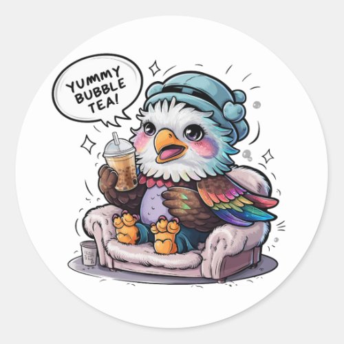 Adorable Cartoon Eagle Cozy Kawaii Vibes Classic Round Sticker