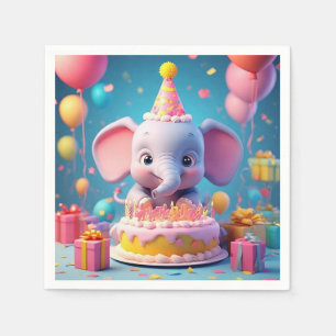 Adorable Cartoon Elephant Celebrating Birthday Napkins