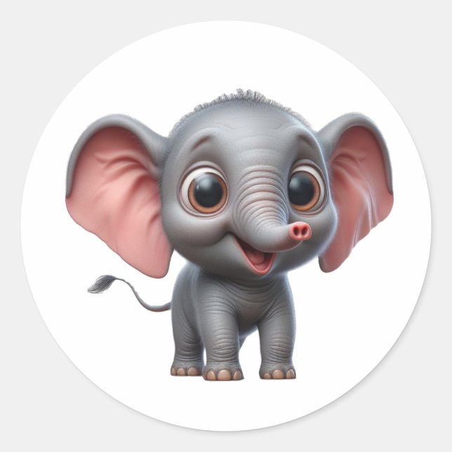 Adorable Cartoon Elephant Delight -Charming Animal Classic Round Sticker (Front)
