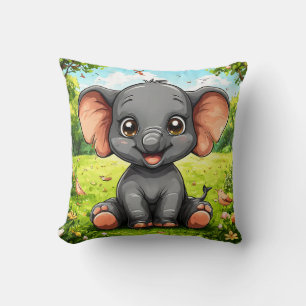 Adorable Cartoon Elephant Throw Pillow
