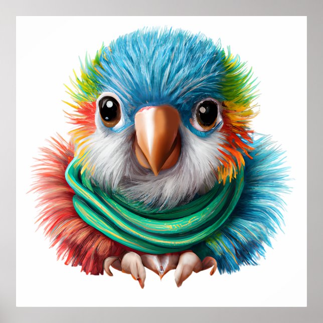 Adorable Cartoon Fluffy Happy Baby Parrot  Poster (Front)