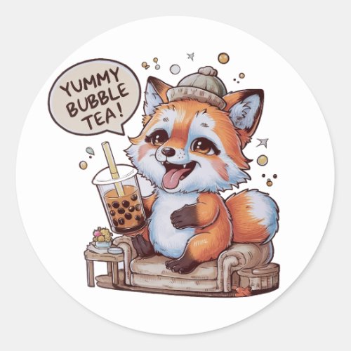 Adorable Cartoon Fox Cozy Kawaii Vibes Classic Round Sticker