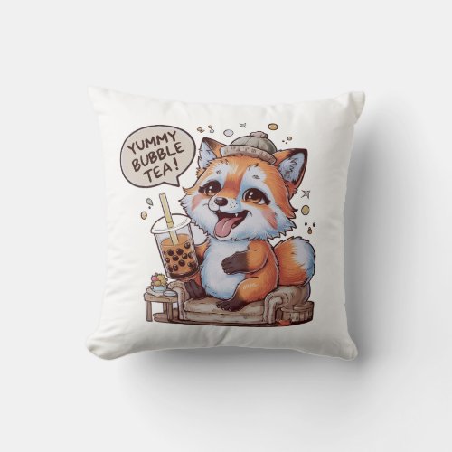 Adorable Cartoon Fox Cozy Kawaii Vibes Throw Pillow