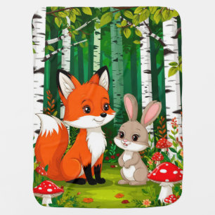 Adorable Cartoon Fox With Mushrooms Baby Blanket