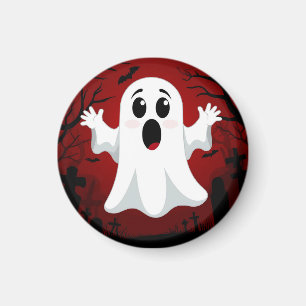 Adorable Cartoon Ghost in Spooky Halloween Magnet