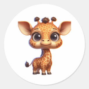 Adorable Cartoon Giraffe Graphic - Cute Safari Classic Round Sticker